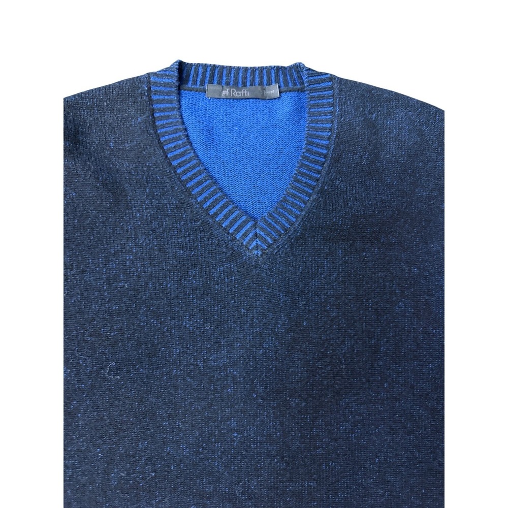 Raffi Mens Navy Blue Wool Cashmere Blend V-Neck‎ Sweater Contrast Trim Size M